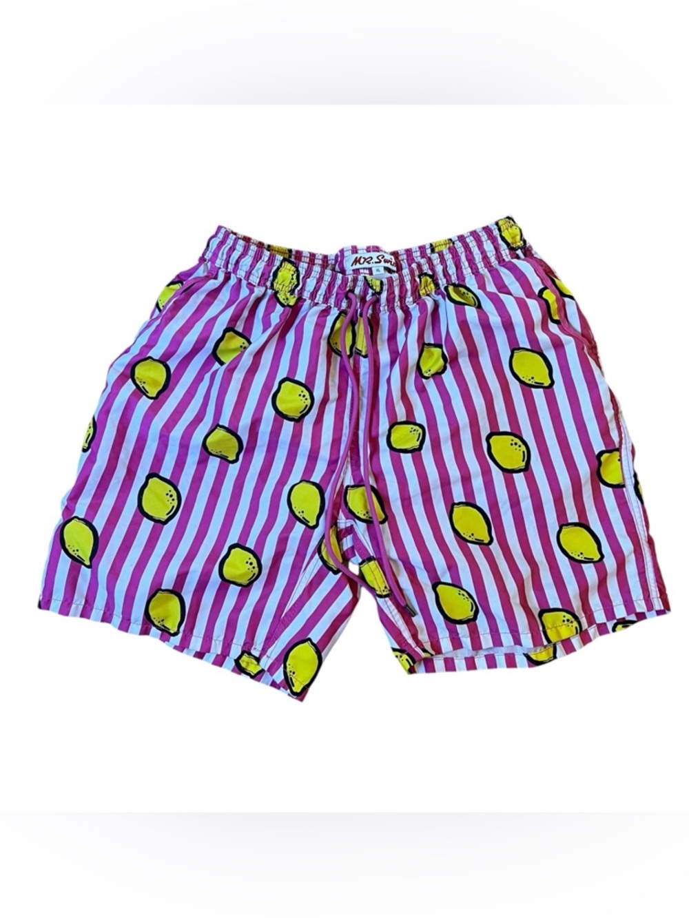 🍋 Mr Swim Men’s Swim Trunks – XL – Pink Striped Lemon Print